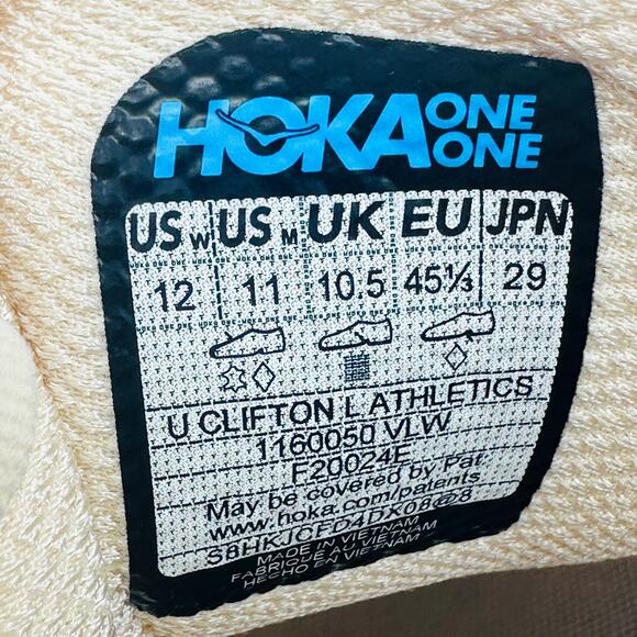 Hoka One One Men's Clifton L Athletics Leather Sneakers Vanilla/Wheat Size 11 - Picture 11 of 11